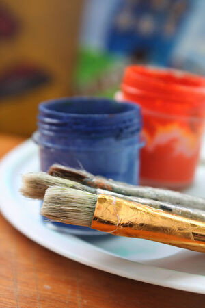 Color paints and brushesの写真素材