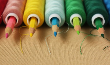 Color treads with pencilsの写真素材