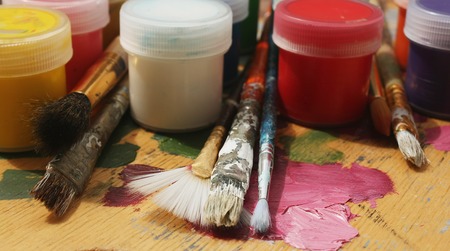 Painters brushes and paletteの写真素材