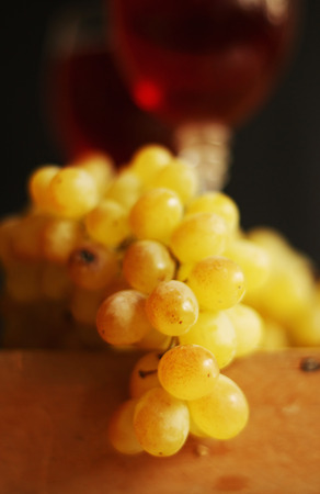 Grape branch and wine gobletの写真素材