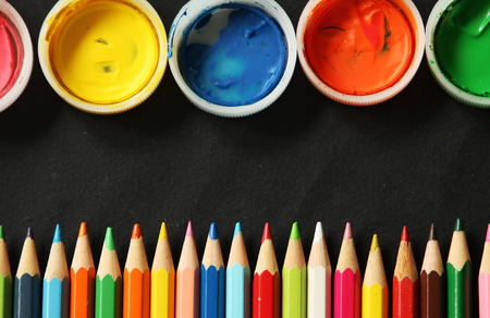 Set of color paints and pencilsの写真素材