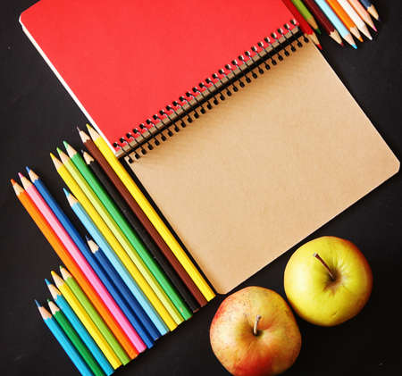 Sketchbook with color pencilsの写真素材