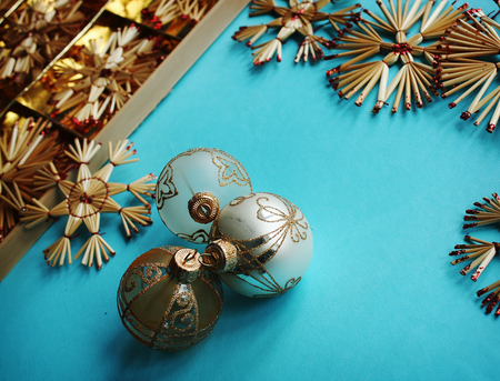 Blue Christmas background with toysの写真素材