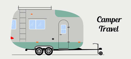 Modern vector camper trailer in flat style. Van illustration for travel leisure and adventure.のイラスト素材