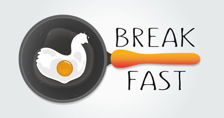Chicken concept illustration in flat style. Vector egg omelette. Egg icon in modern design for use in menu restaurant, cafe and eatery. Popular healthy delicious breakfast. Fresh natural product.のイラスト素材