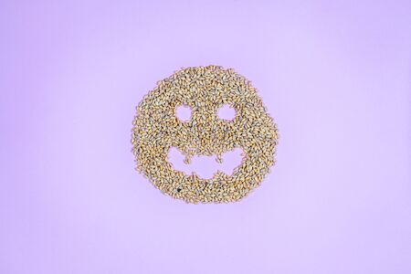 A pile of raw spelt grains in the form of an evil circleの写真素材