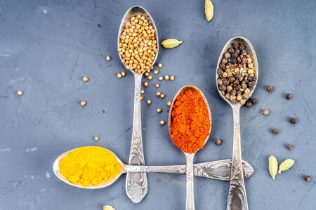 A set of spices and herbs. Indian cuisine.の写真素材