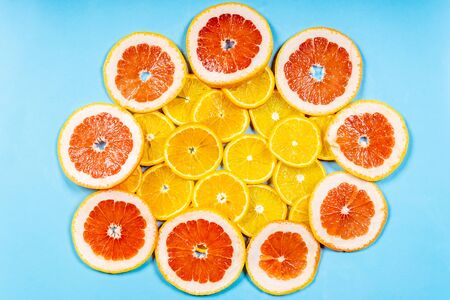 isolated pieces of citrus fruit in the pictureの写真素材