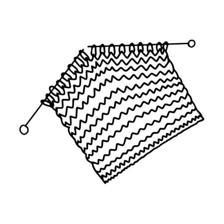 Knitting. The object is hand-drawn and isolated on a white background. Black and White vector illustration in doodle style. Knitting in 2 knitting needles.のイラスト素材