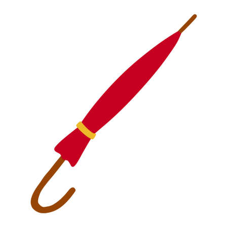 Closed umbrella-cane. Accessory for rainy autumn weather. Cozy autumn. Hand drawn and isolated on a white background. Color vector illustration. Doodle style.のイラスト素材
