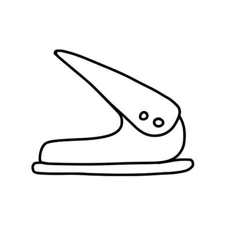 Hole punch in Doodle style. Design element on the theme of stationery, office, and creativity. Hand drawn and isolated on a white background. Black and white vector illustrationのイラスト素材