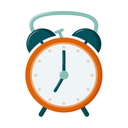 Retro alarm clock with a hammer, 7 o'clock. Time to Wake up for school and work. The icon with the clock. isolated on a white background.Color vector illustration in a flat styleのイラスト素材