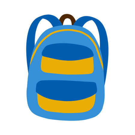 School backpack in Doodle style. Schoolboy's satchel with pockets. Hand drawn and Isolated on a white background. Color vector illustrationのイラスト素材