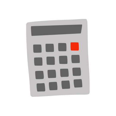 Calculator in Doodle style. A school tool for calculations and mathematics.Simple hand-Drawn drawing. Isolated on a white background. Color vector illustrationのイラスト素材