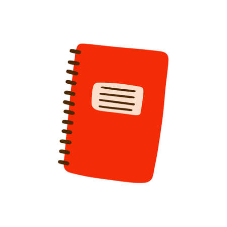 Closed school notebook in Doodle style. Diary, notebook on rings. a book for notes. A simple drawing is drawn by hand. Isolated on a white background. Color vector illustrationのイラスト素材
