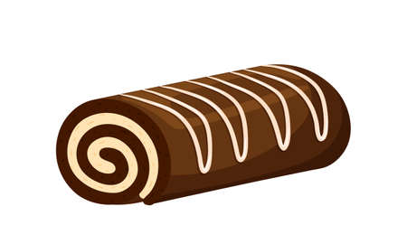 Chocolate roll with cream and vanilla, creamy topping. Sweet pastries. Fat, high-calorie, unhealthy...