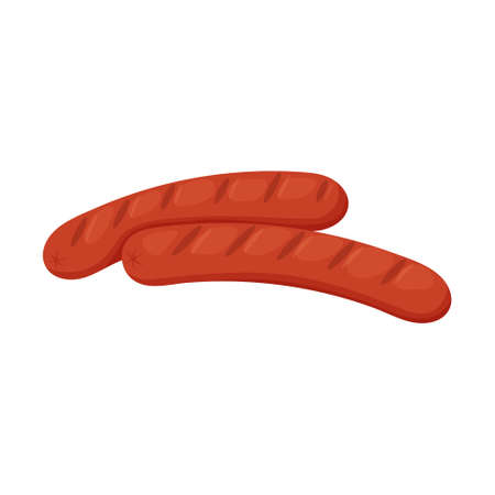 Two grilled sausages. Meat food ingredient. Ready-made fried food. Flat cartoon vector illustration isolated on a white backgroundのイラスト素材