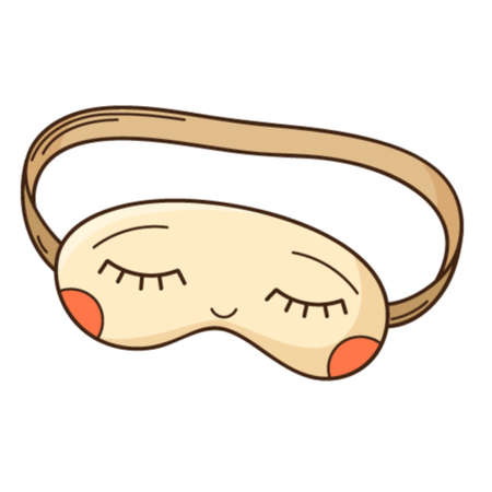 Sleep mask with eyes. Design element with outline. Doodle, hand-drawn. Flat design. Color vector illustration. Isolated on a white background.のイラスト素材