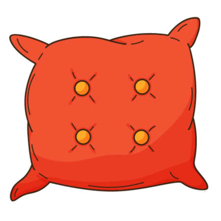 Sofa cushion with buttons. A home decor item. Design element with outline. Doodle, hand-drawn. Flat design. Color vector illustration. Isolated on a white background.のイラスト素材