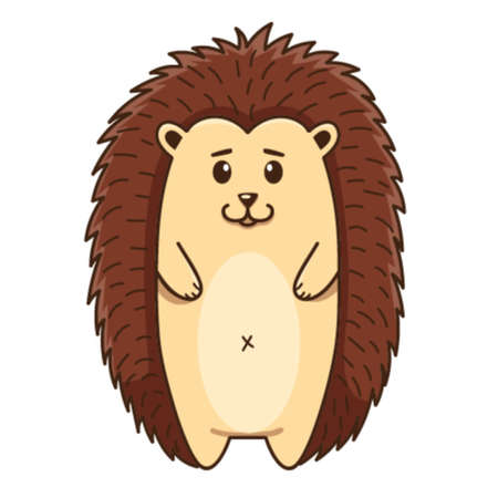Cute hedgehog. A forest mammal. Nature. Decorative element with an outline. Doodle, hand-drawn. Flat design. Color vector illustration. Isolated on a white backgroundのイラスト素材