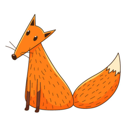 A simple cute fox. A forest mammal. Decorative element with an outline. Doodle, hand-drawn. Flat design. Color vector illustration. Isolated on a white backgroundのイラスト素材