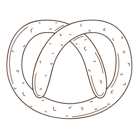 Pretzel. Bakery product. Food design element with outline. Doodle, hand-drawn. Black white vector illustration. Isolated on a white backgroundのイラスト素材