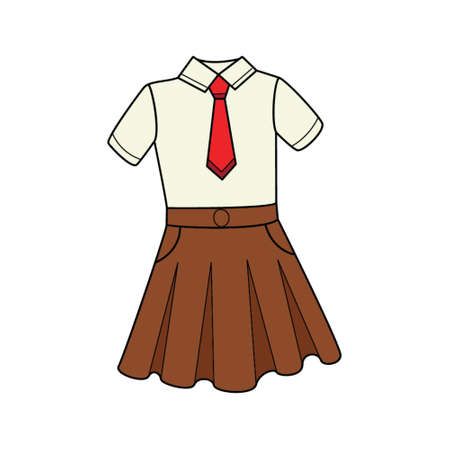 Girls' school uniforms. A blouse with a tie and a skirt. Clothes. Doodle. Hand-drawn Colorful white vector illustration. The design elements are isolated on a white backgroundのイラスト素材