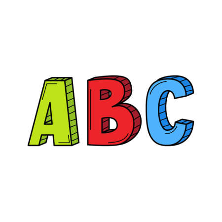 The letters ABC in doodle style. Hand-drawn Colorful vector illustration. Design elements are isolated on a white background.のイラスト素材