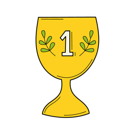 The cup for the first place. Reward. Doodle. Hand-drawn Colorful vector illustration. The design elements are isolated on a white backgroundのイラスト素材
