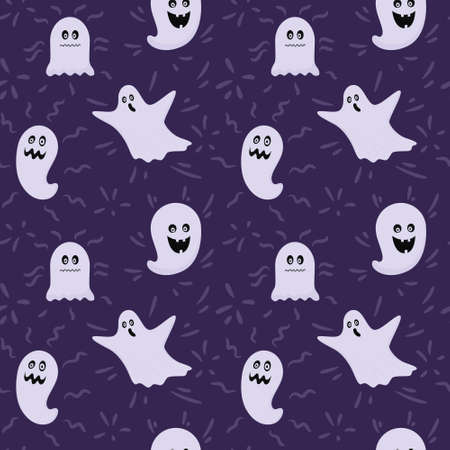Seamless pattern with Halloween ghosts. Flat ghosts, phantoms in the sheet. Scary, creepy. Color...