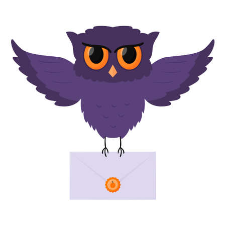 A flying owl holds an envelope, a letter.のイラスト素材