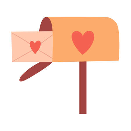 Mailbox with a letter and a heart. A valentine, a love message. Decorative element for Valentines day cards. Color vector illustration isolated on a white background.のイラスト素材