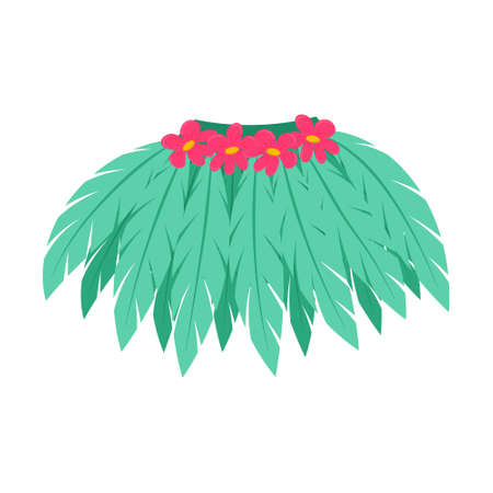 Hawaiian beach skirt made of tropical leaves and flowers. An abstract element of clothing. Vector illustration in a flat cartoon style isolated on a white backgroundのイラスト素材