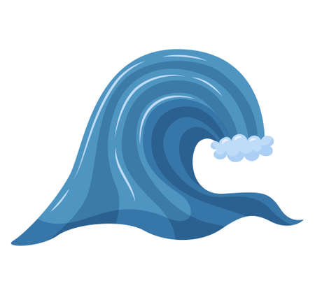 A tidal wave, a tsunami. Sea wave with foam. A symbol of summer, the sea, the natural element. Vector illustration in a flat cartoon style isolated on a white backgroundのイラスト素材