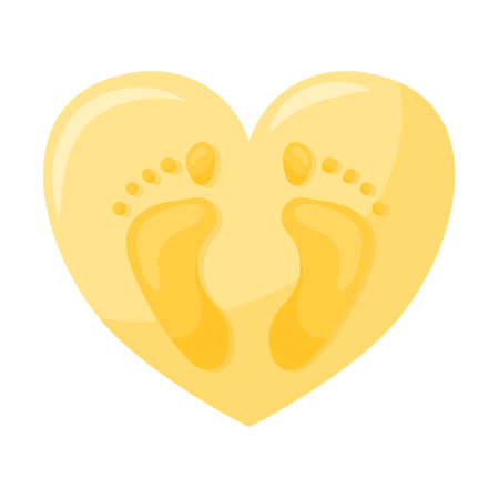 Footprints of human feet with fingers. Abstract footprints in the shape of a heart. Vector illustration in a flat cartoon style isolated on a white backgroundのイラスト素材