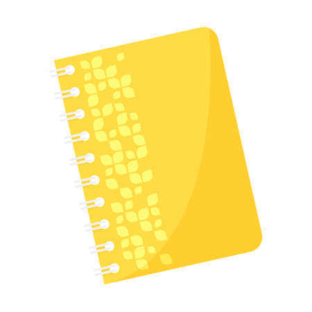 Wire-bound notebook with abstract yellow cover. top view. Cartoon flat vector illustration isolated on white background.のイラスト素材