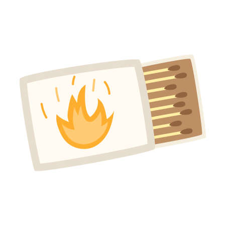 A matchbox with matches. camping igniter. A fire starter. Equipment for tourism, travel, picnic, hiking, sports. Flat vector illustration isolated on a white background.のイラスト素材