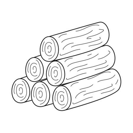 Doodle A stack of firewood, a woodpile for making a fire on a hike, camping, picnic or road trip. Felled tree trunks. Outline black and white vector illustration isolated on a white background.のイラスト素材