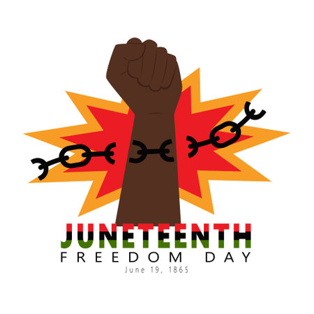 Juneteenth Freedom Day. A Clenched Fist Breaks The Chains. African American Holiday, National Independence Day. Vector Illustration Isolated On White Backgroundのイラスト素材