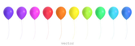 3D vector Air balloons. A set of balloons of different colors. Festive decorative objects. Celebration, birthday design elements. Colorful vector illustration isolated on white background.のイラスト素材