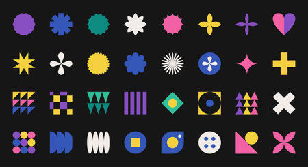 Set of simple geometric shapes in style of Swiss minimalism, Bauhaus, Brutalism. Abstract design...