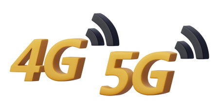 3D render of 4g, 5g icons for mobile app design. Internet network signs. Realistic Cyberspace concept smartphone network symbols. 3d vector illustration isolated on whiteのイラスト素材