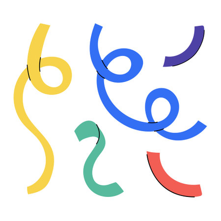 Hand drawn ribbons, serpentine. Festive decorative elements. Symbol of festive event, holiday. Color flat vector illustration isolated on a white background.のイラスト素材