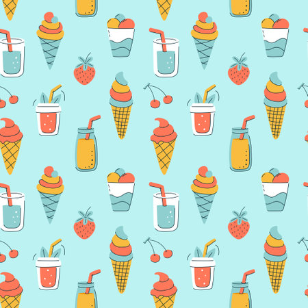 A colorful seamless pattern with summer dessertsのイラスト素材