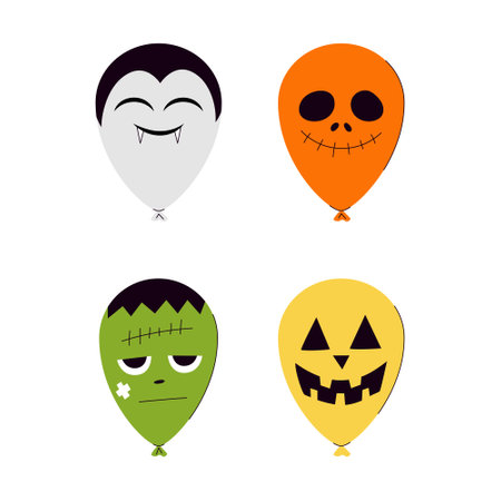 Four Halloween balloons with different facesのイラスト素材