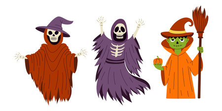 A set of three creepy Halloween charactersのイラスト素材