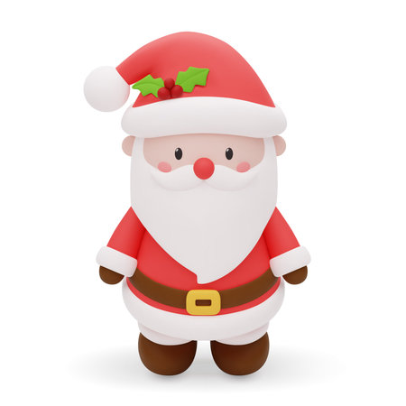3d realistic cute Santa Claus with Xmas hat. Cute Christmas character. 3D Vector illustration isolated on white background.のイラスト素材