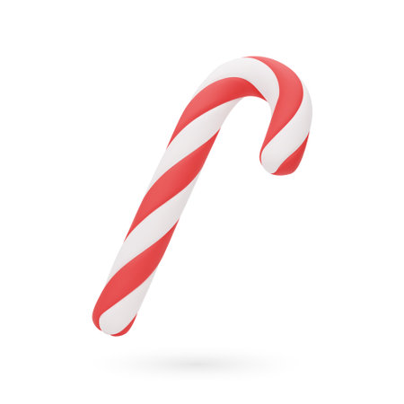 3d realistic Christmas candy cane. Traditional holiday sweet food. 3D Vector illustration isolated on white background.のイラスト素材