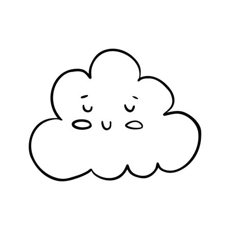 Cute Doodle of a Cloud with a Face Illustration in Simple Styleのイラスト素材