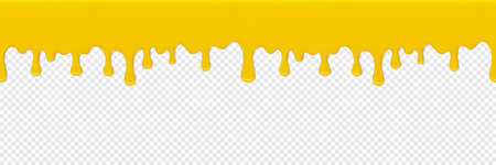 Yellow liquid drips create an abstract border effect, offering a vibrant and dynamic visual against a transparent background, ideal for creative design concepts. 3D vector backgroundのイラスト素材